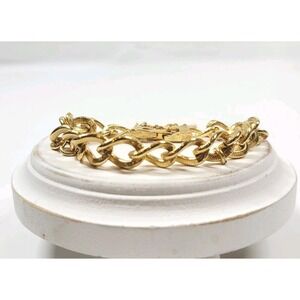 1960s Monet Gold Tone Link Bracelet Safety Clasp Charm Rings